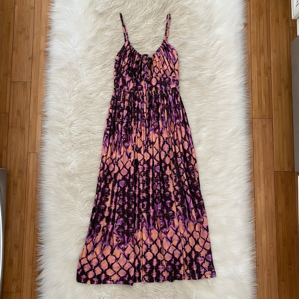 Ulla Johnson Pink and Purple Tie-Dye Midi Dress - Picture 2 of 14